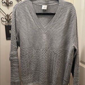 CAbi No Doubt Pullover Gray Textured V-Neck Sweater- XL- NIP